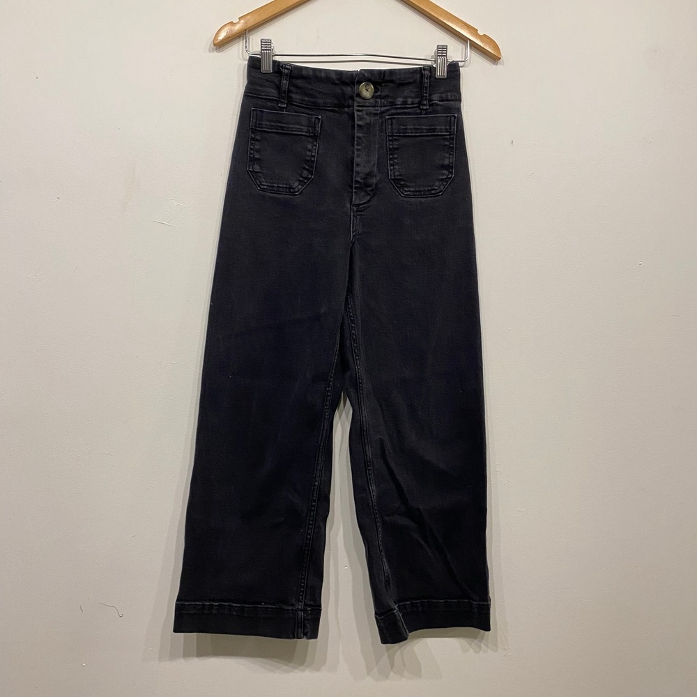 Maeve Anthropologie The Colette Cropped Wide Leg Jeans Black Size 26 High Rise - Picture 2 of 7